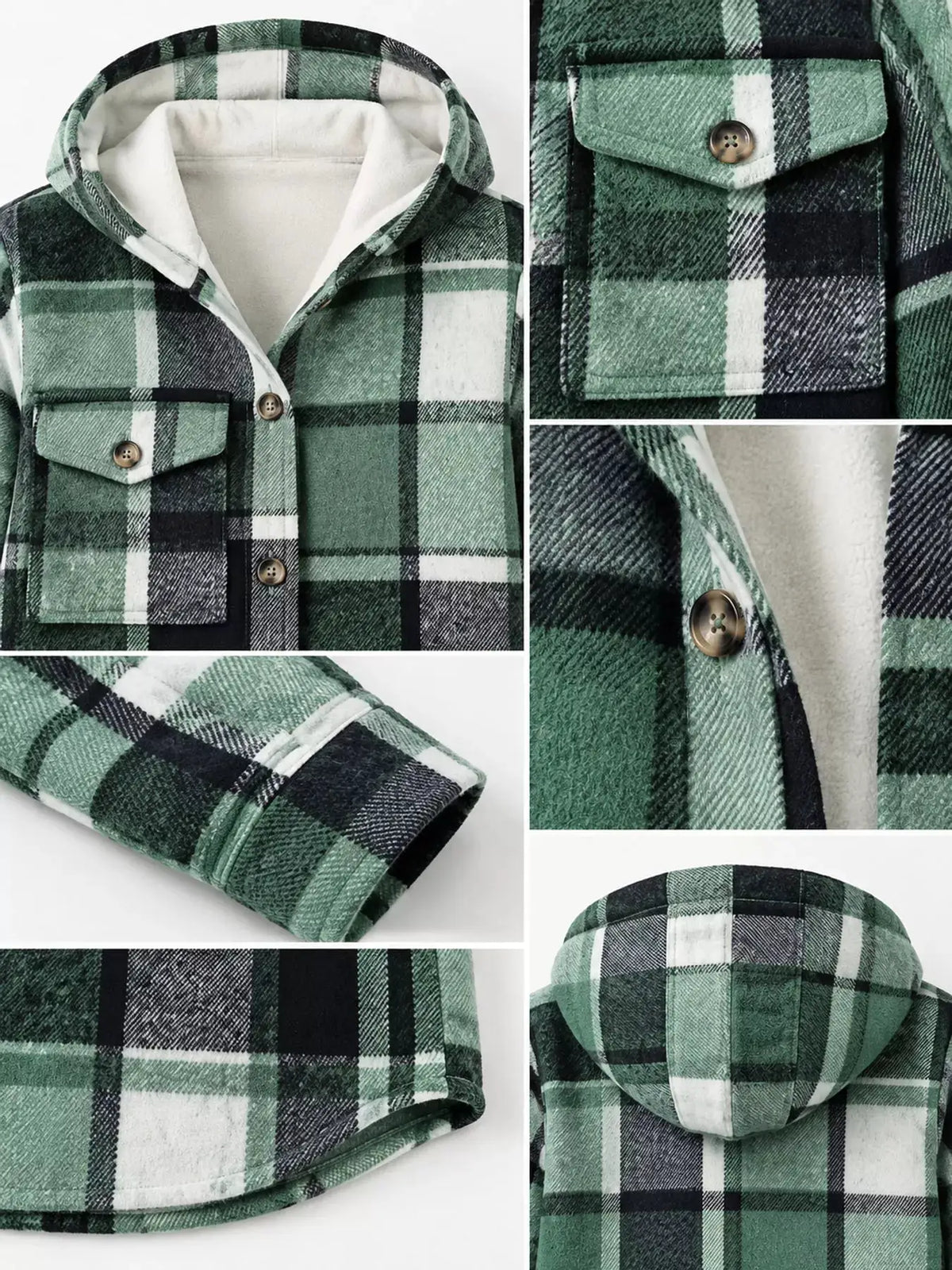 Fleece-Lined Plaid Button Up Shacket by Trendsi