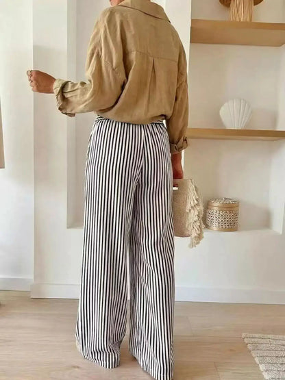 Striped Wide-Leg Pants by Trendsi