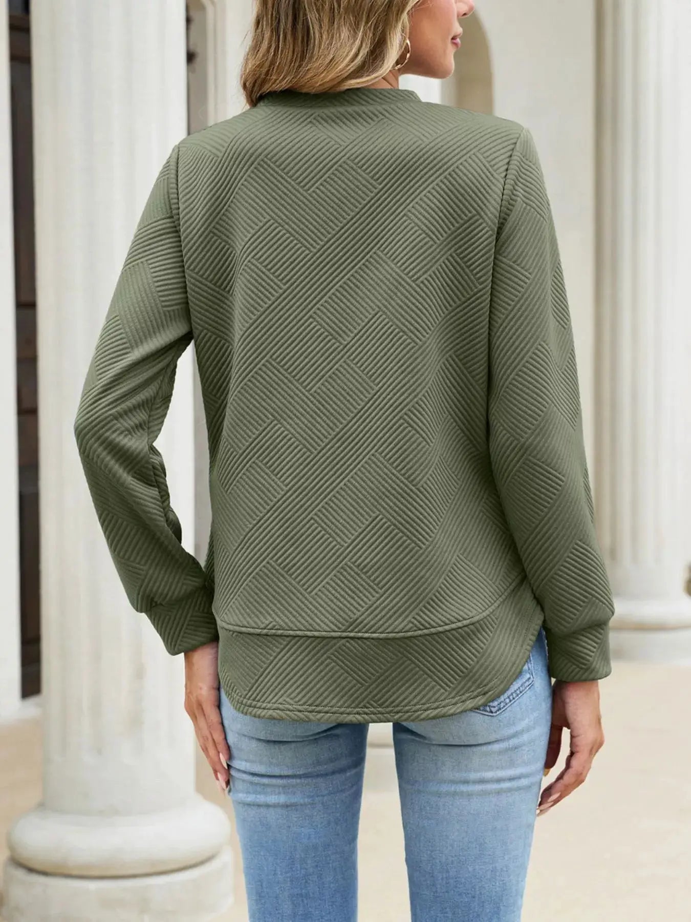 Textured Crew Neck Sweatshirt by Trendsi