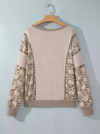 Floral Print Round Neck Long Sleeve Shift Top by Trendsi