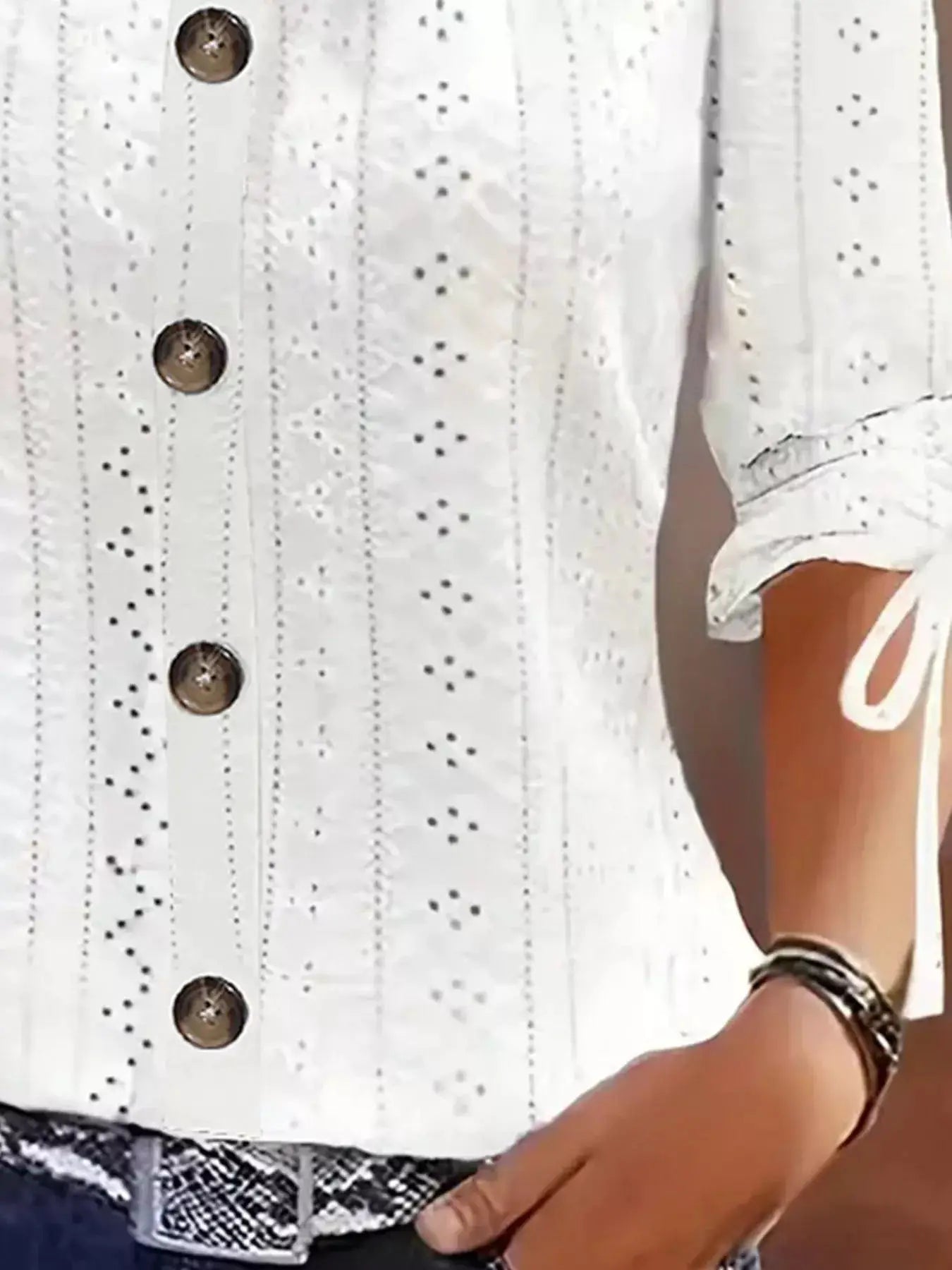 Eyelet Tie-Sleeve Detail Top by Trendsi