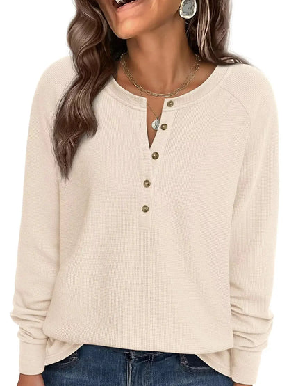 Waffle Knit Henley Long Sleeve T-Shirt by Trendsi