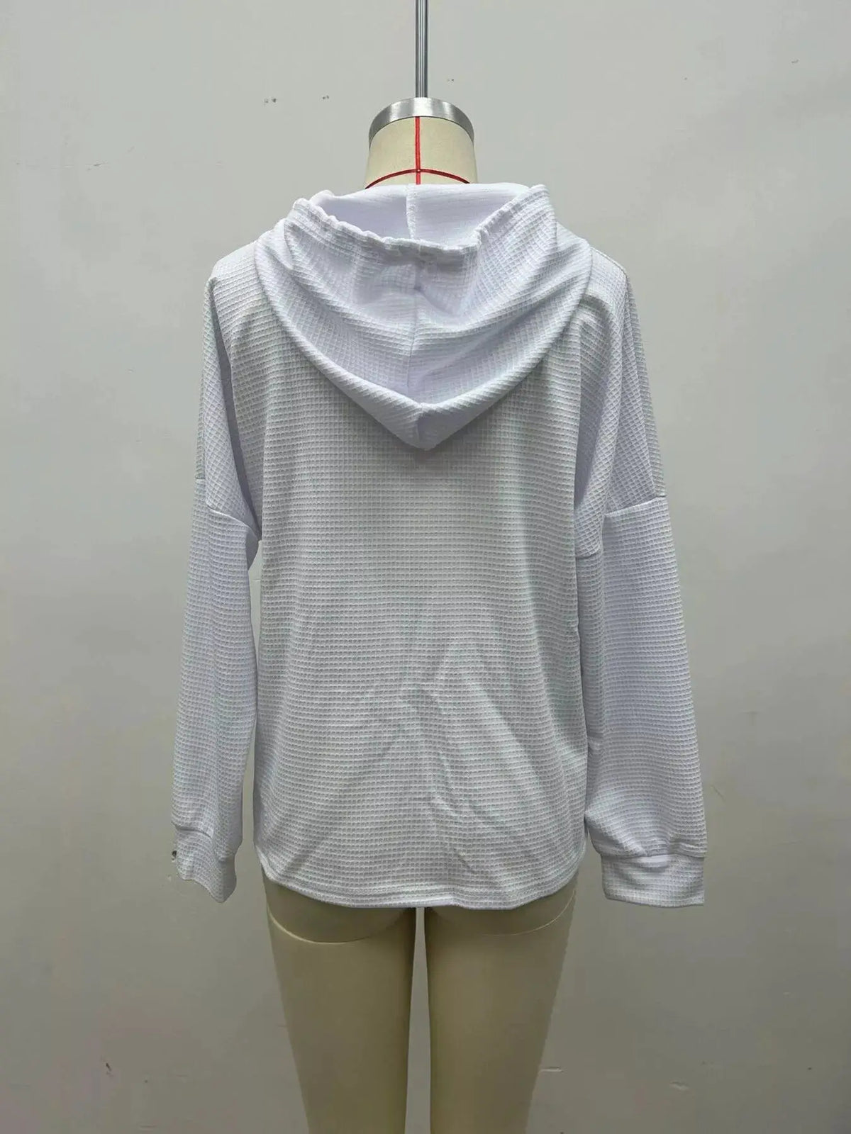 Full Size Waffle Knit Drawstring Long Sleeve Hoodie Plus Size by Trendsi