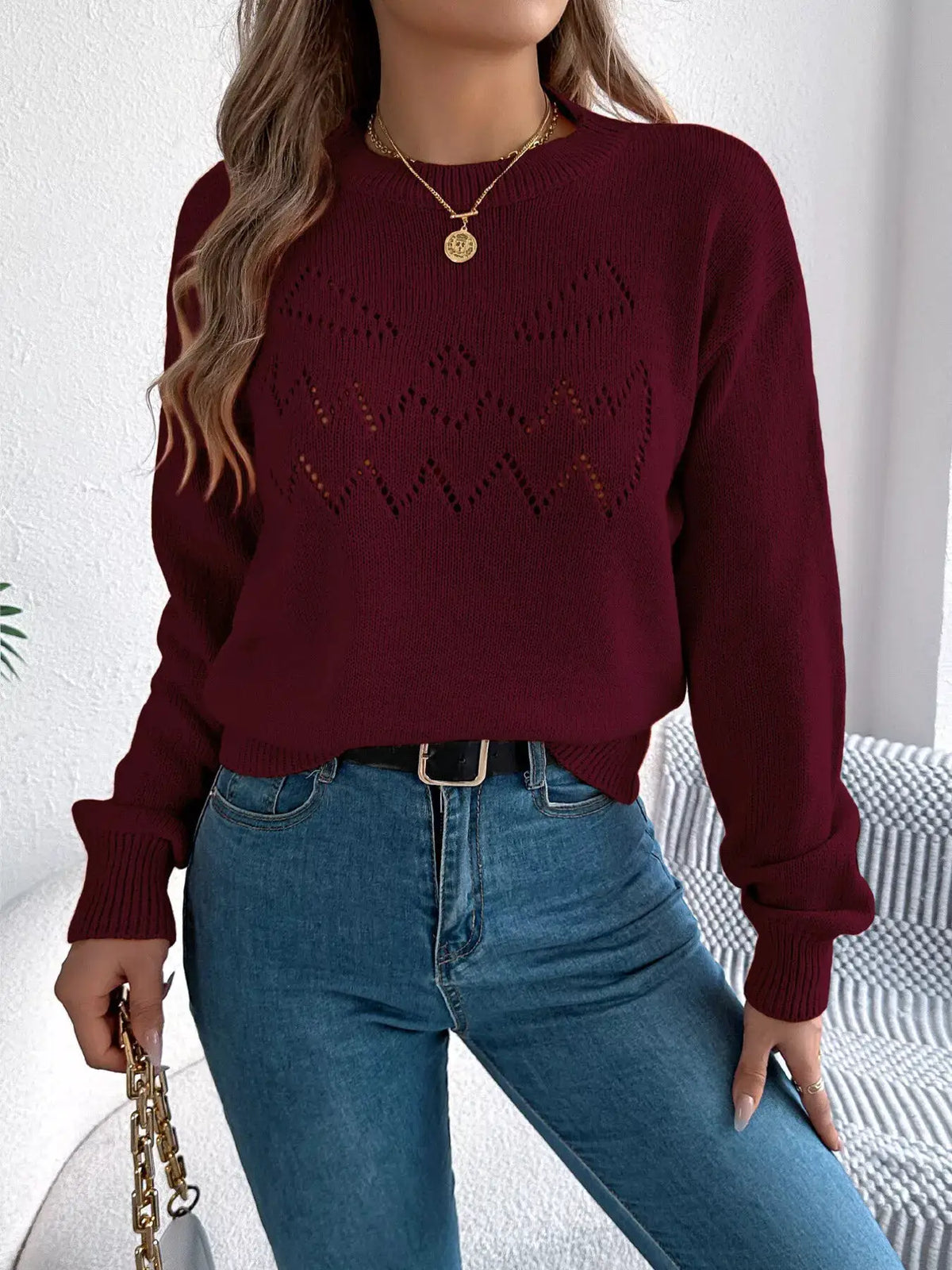Halloween Pumpkin Face Knit Top by Trendsi