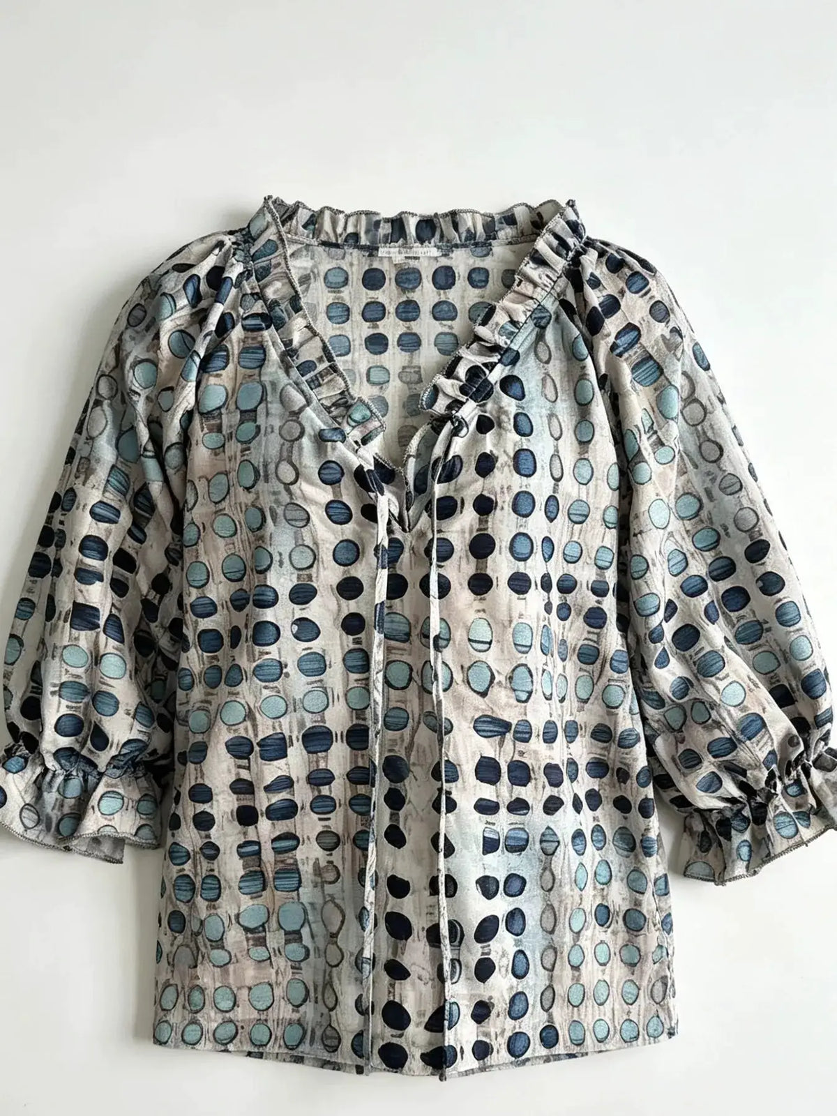 Full Size Tie Neck 3/4 Sleeve Blouse Plus Size by Trendsi
