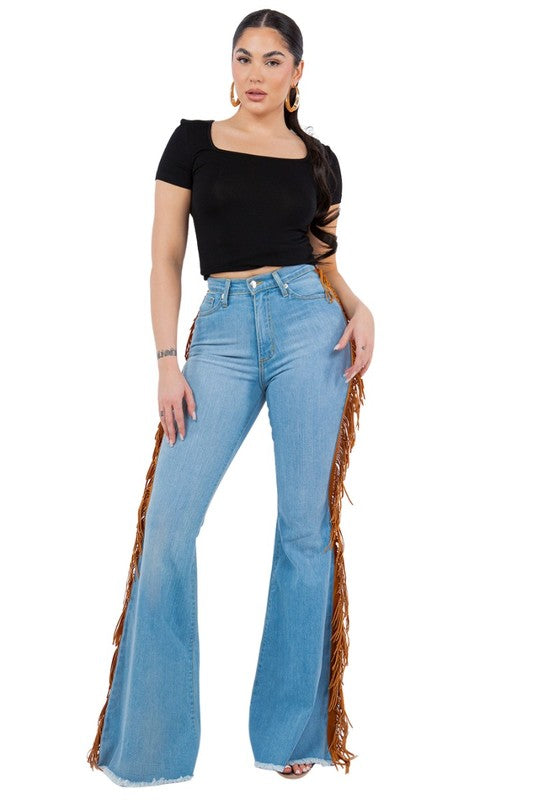 Fringe Bell Bottom Jean in Light Wash- Inseam 30