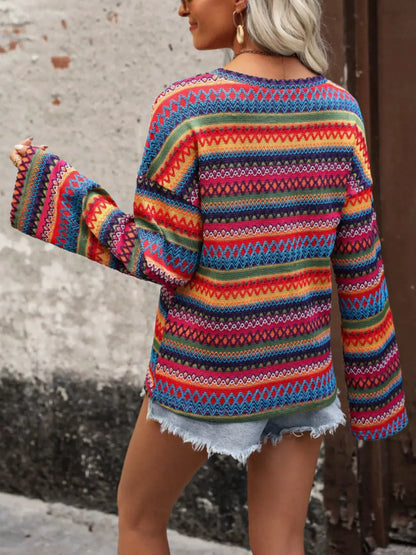 Vibrant Multi-Color Geometric Pattern Knit Top by Trendsi