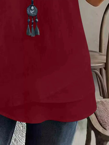 Notched Short Sleeve Blouse by Trendsi