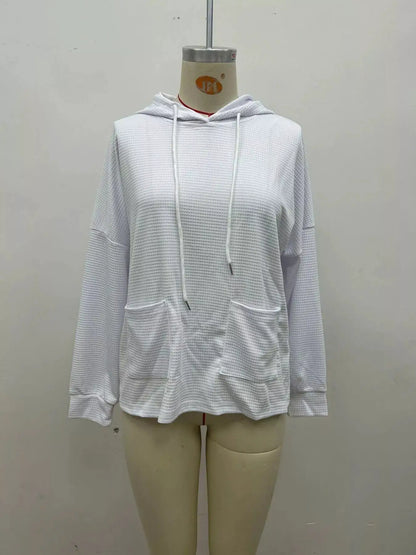 Full Size Waffle Knit Drawstring Long Sleeve Hoodie Plus Size by Trendsi