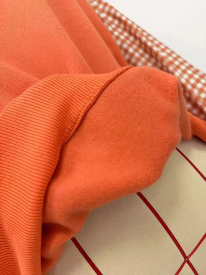 Gingham Sleeves Round Neck Sweatshirt by Trendsi