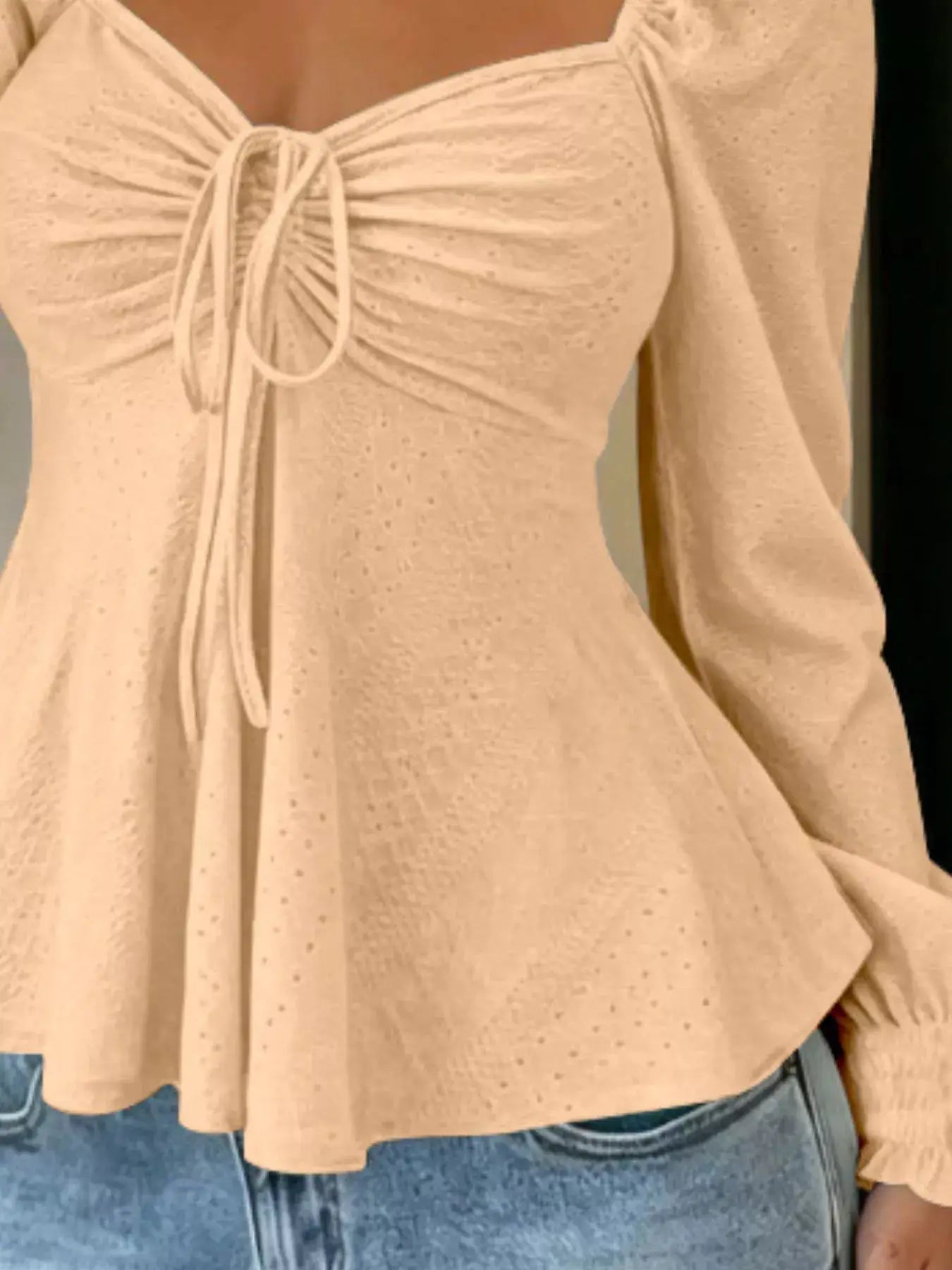 Ruched Sweetheart Neck Long Sleeve Top by Trendsi