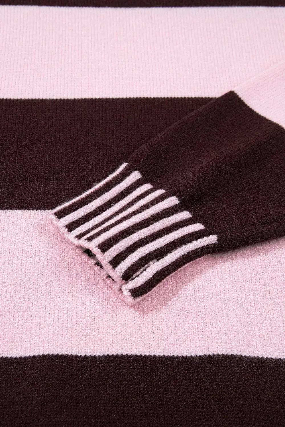 Stripe Contrast High Neck Dropped Shoulder Relaxed Sweater by Trendsi