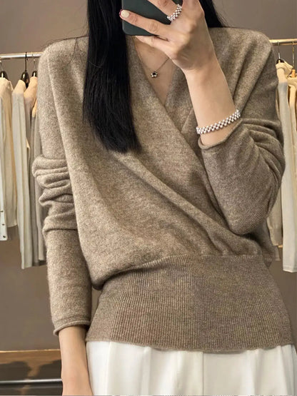 Wrap-Front Long Sleeve Sweater by Trendsi