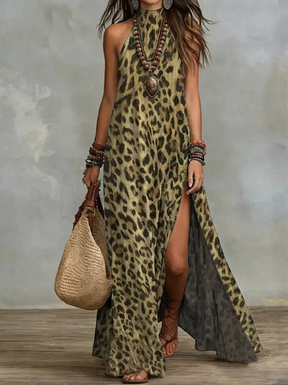 Leopard Print Sleeveless Maxi Dress with Side Slit by Trendsi