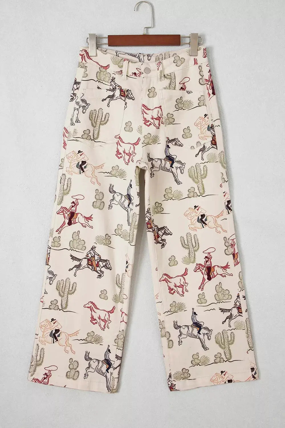 Western Print Straight Leg Ankle-Length Pocket Jeans by Trendsi
