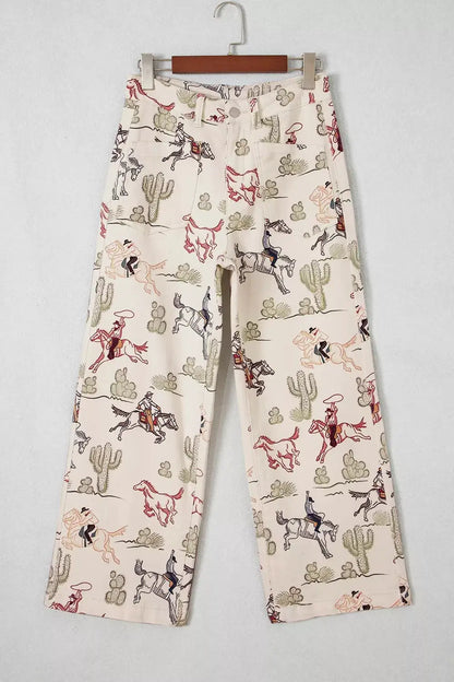 Western Print Straight Leg Ankle-Length Pocket Jeans by Trendsi
