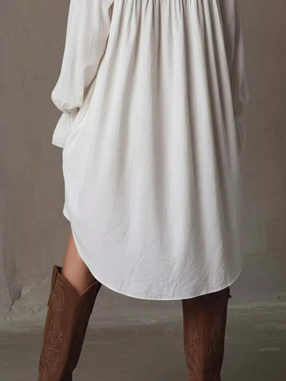 Embroidered High-Low Shirt Dress by Trendsi