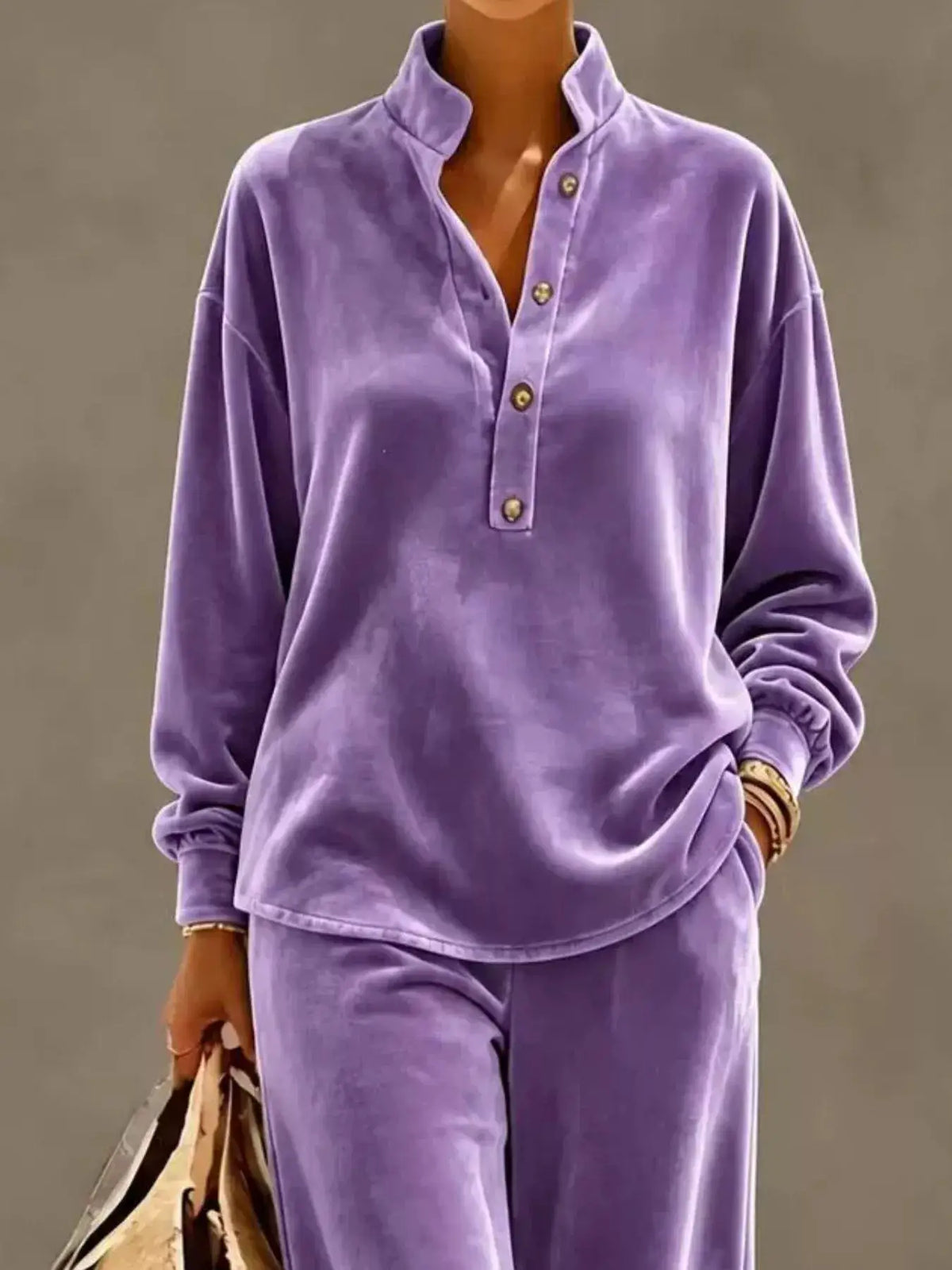 Full Size Half Button Top and Wide Leg Pants Set Plus Size by Trendsi