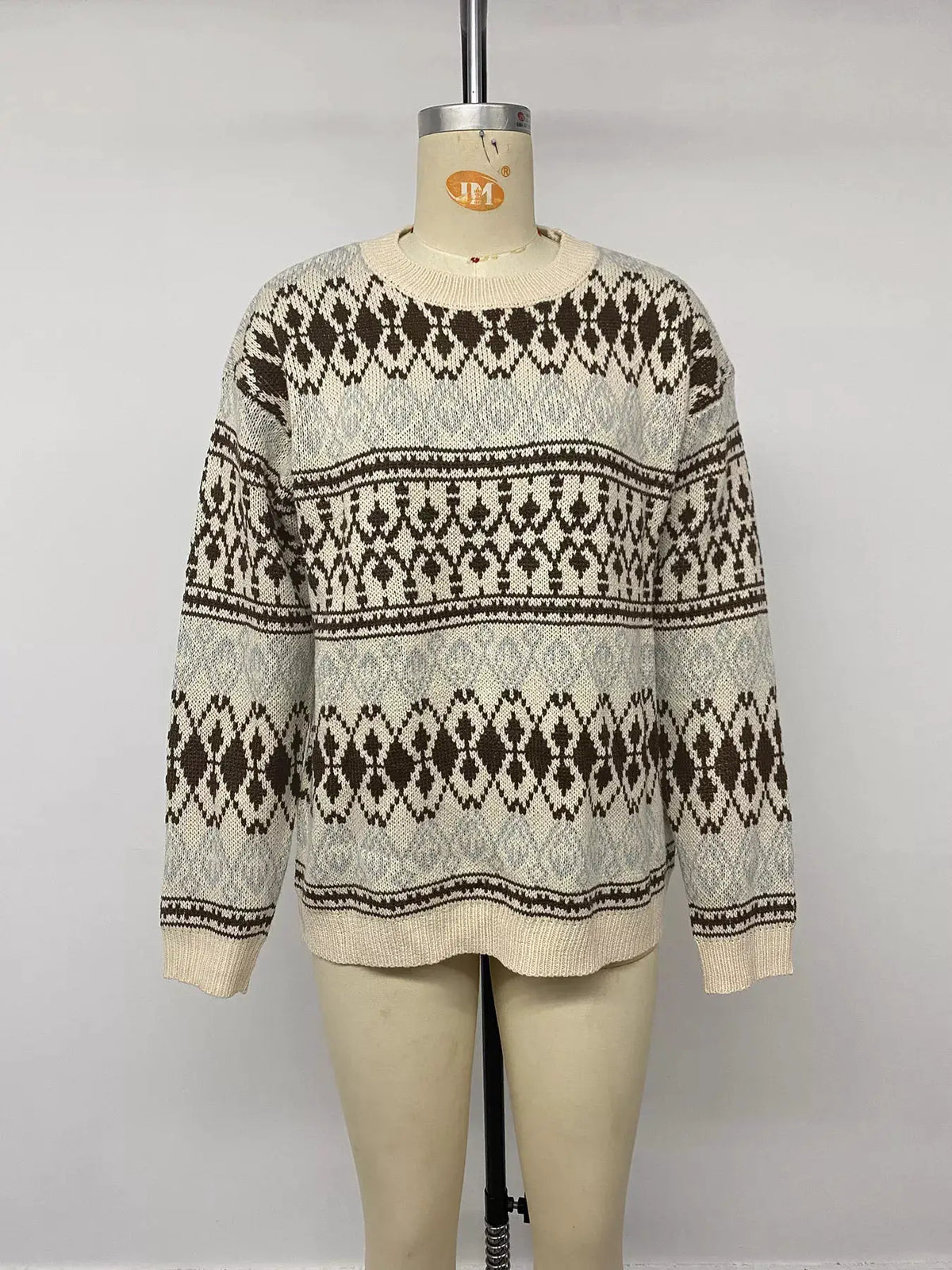 Fair Isle Pattern Crew Neck Sweater by Trendsi