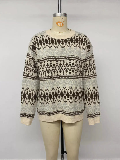 Fair Isle Pattern Crew Neck Sweater by Trendsi
