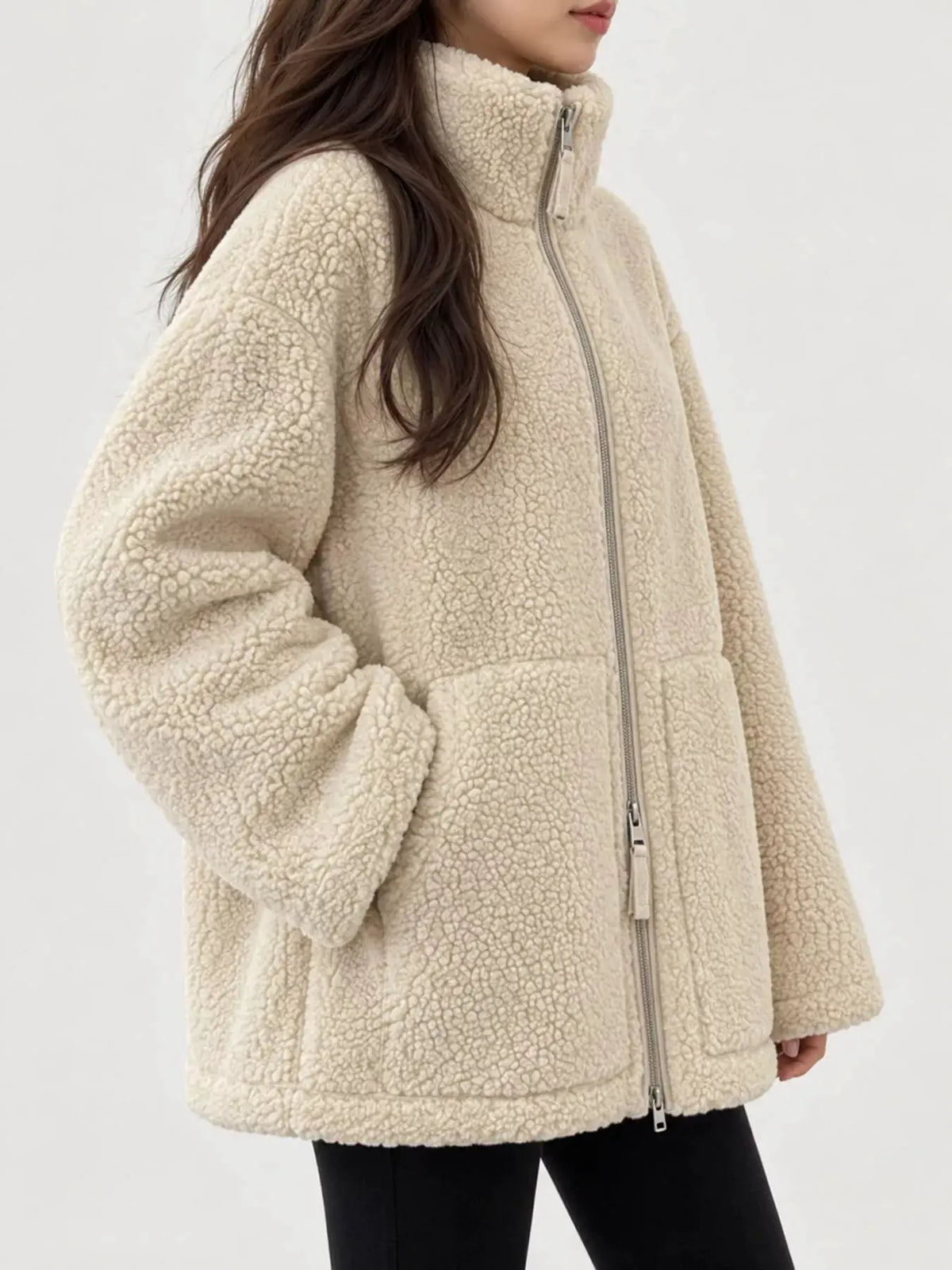 Sherpa Zip-Up Outerwear by Trendsi