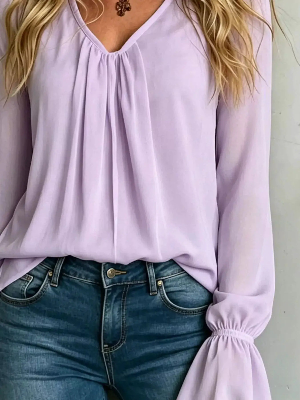 V-Neck Flounce Sleeve Blouse by Trendsi