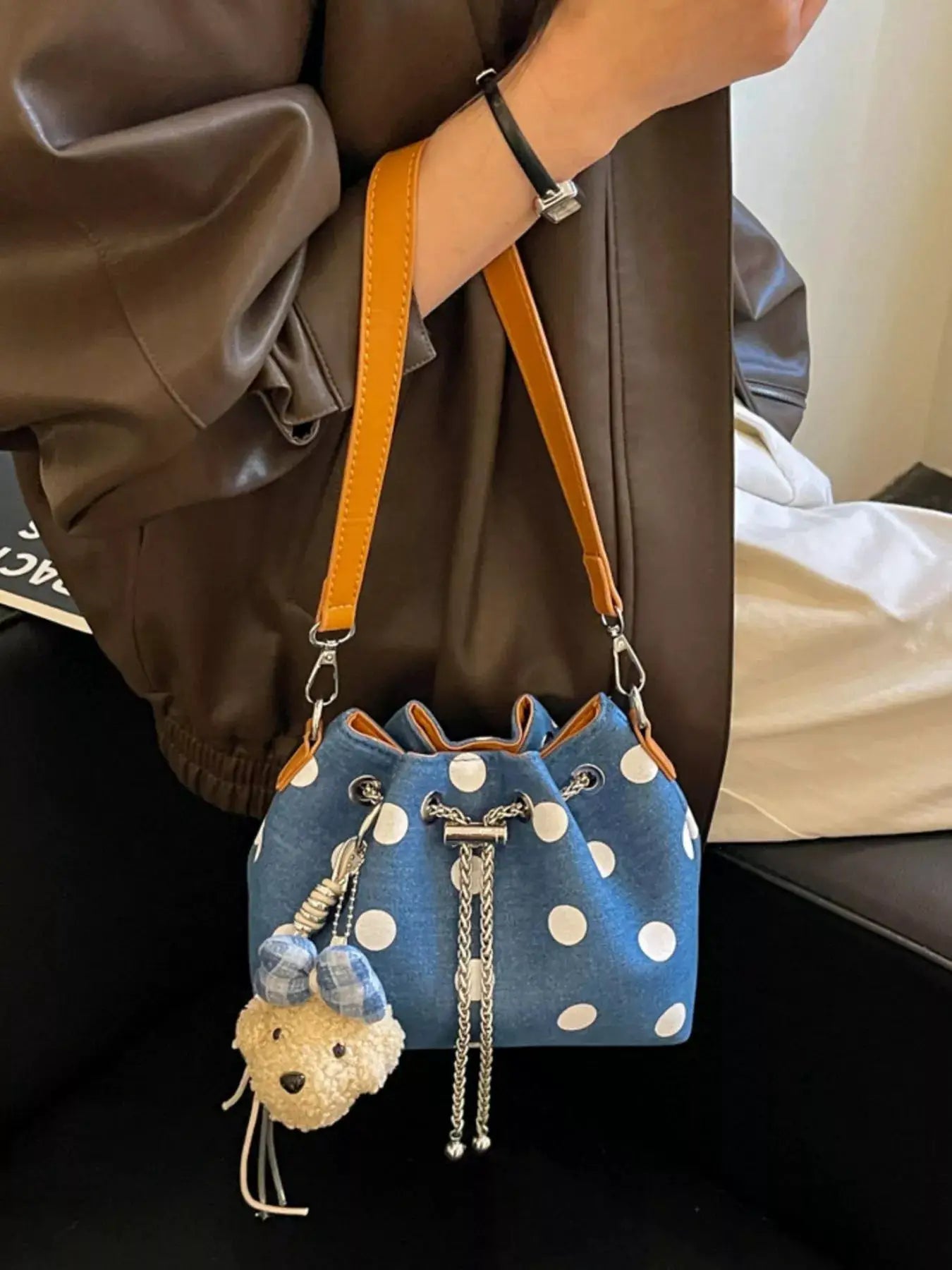 Polka Dot Bucket Crossbody Bag by Trendsi