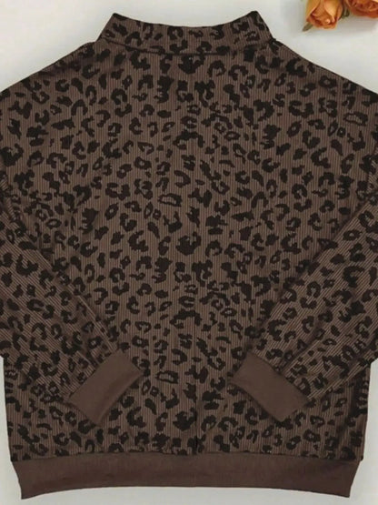 Leopard Print Quarter-Zip Sweatshirt by Trendsi