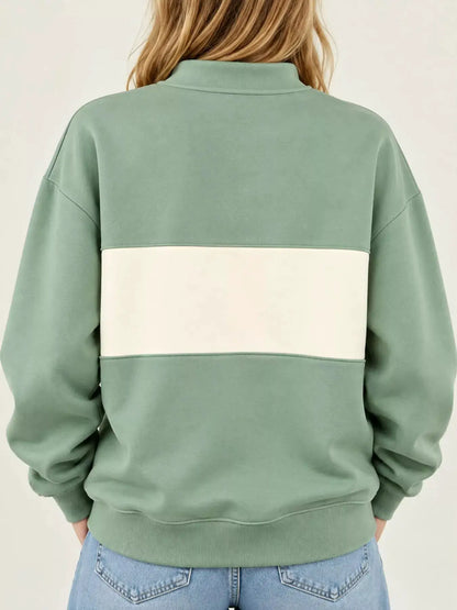 Full Size Color Block Snap-Button Sweatshirt Plus Size by Trendsi