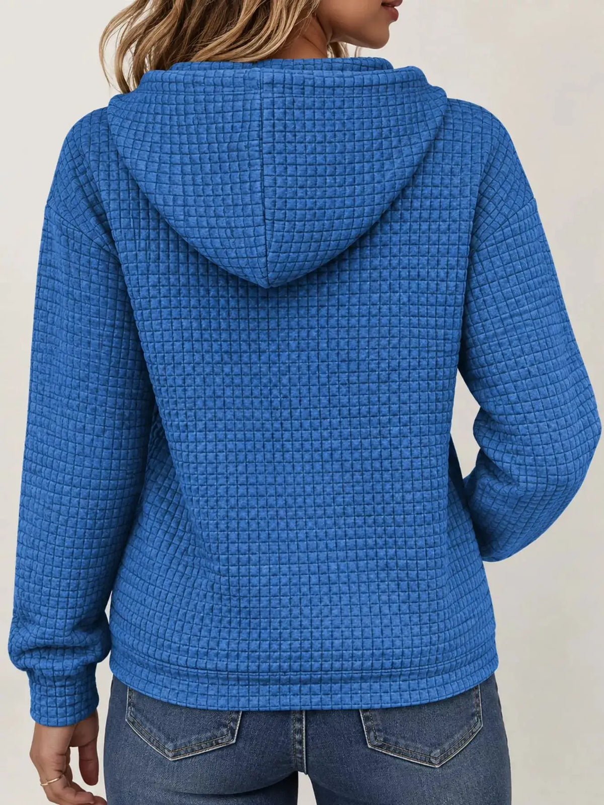Waffle Knit Zip-Up Hoodie with Drawstring and Pockets by Trendsi