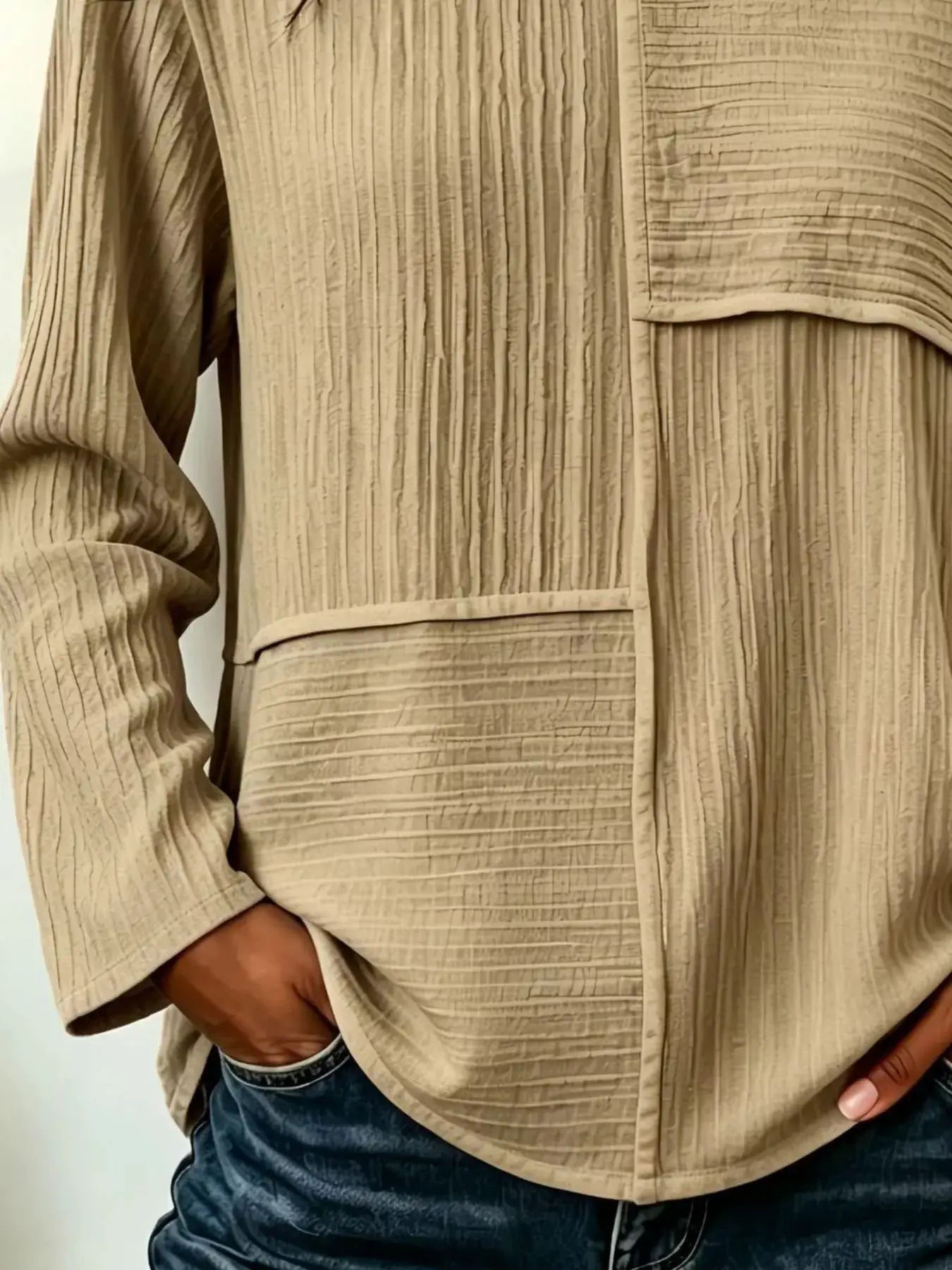 Textured Patchwork Long Sleeve Casual T-Shirt by Trendsi