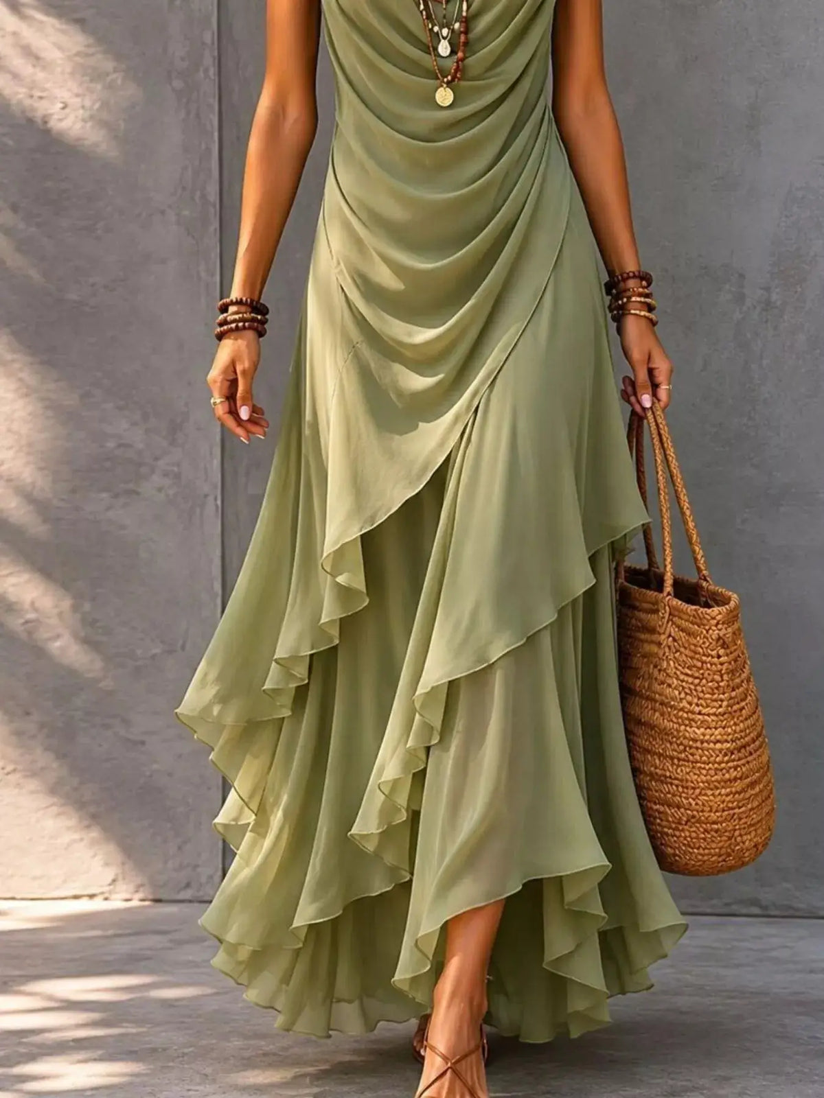 Sleeveless Layered Ruffle Hem Maxi Dress by Trendsi