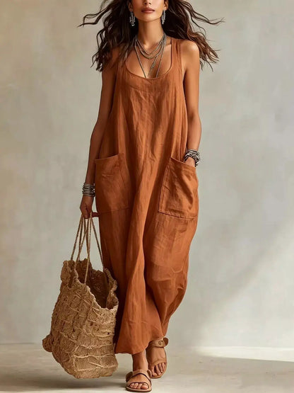 Scoop Neck Sleeveless Maxi Dress with Pockets by Trendsi