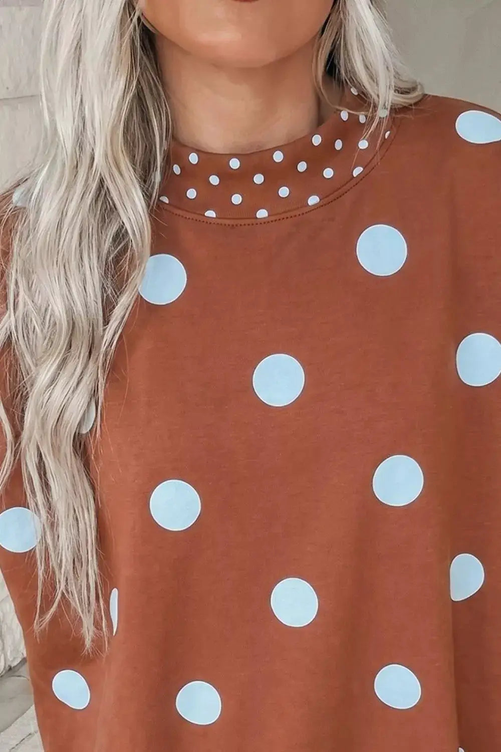 Polka Dot Dropped Shoulder Sweatshirt by Trendsi