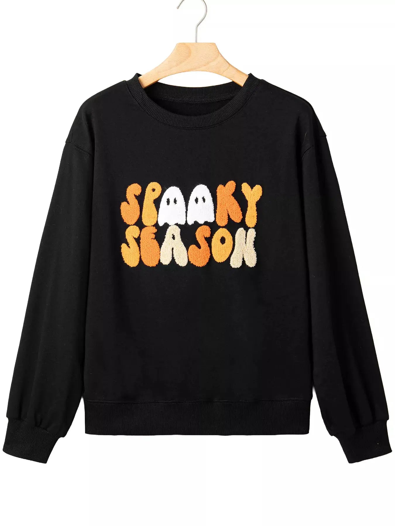 Embroidered Spooky Season Long Sleeve Round Neck Sweatshirt by Trendsi