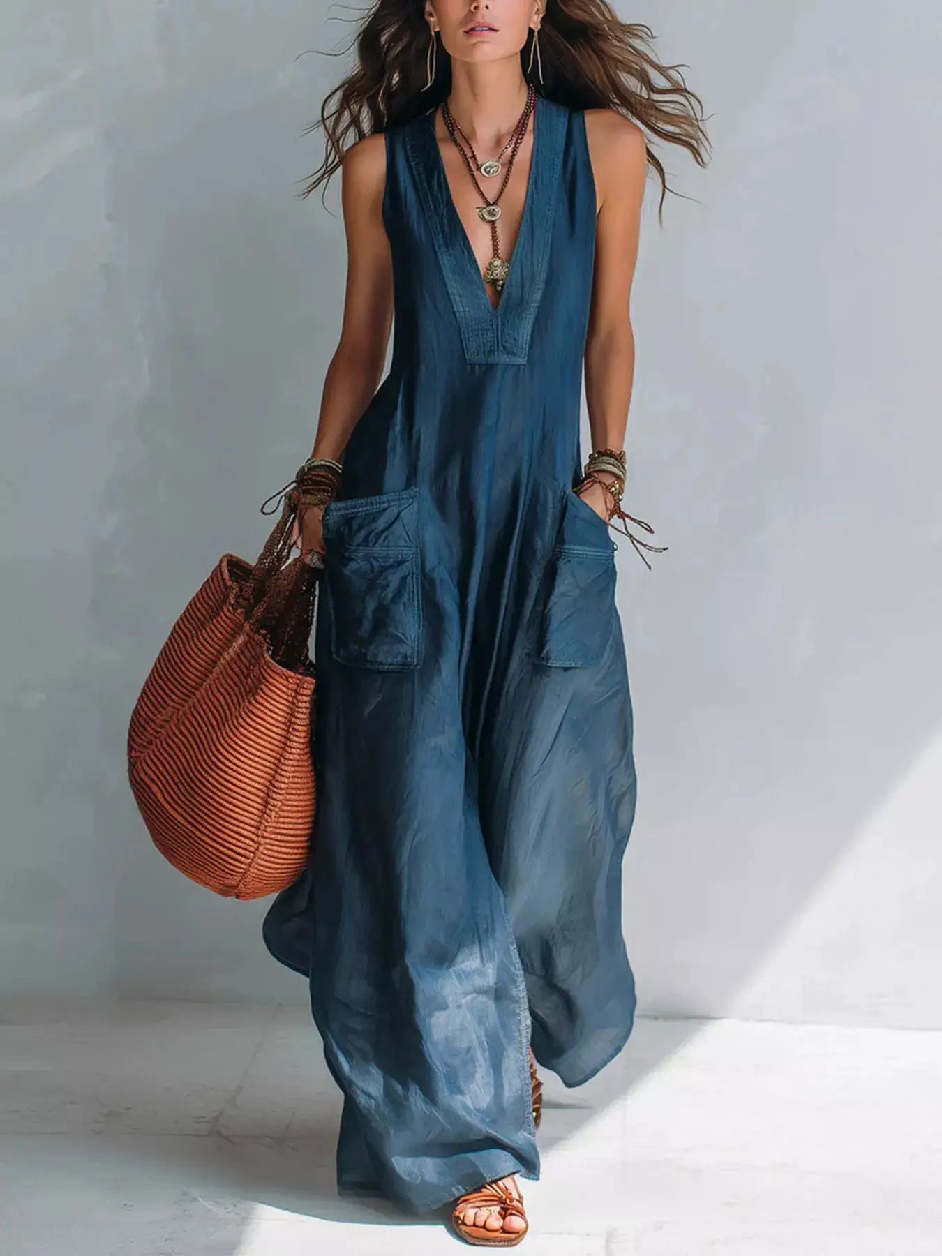 Full Size V-Neck Sleeveless Wide-Leg Jumpsuit Plus Size by Trendsi