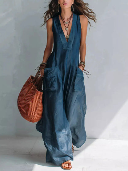 Full Size V-Neck Sleeveless Wide-Leg Jumpsuit Plus Size by Trendsi