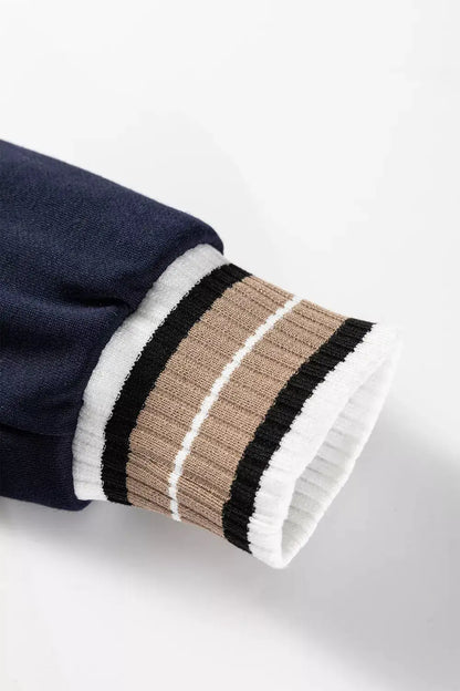 Contrast Striped Trim V Neck Sweatshirt by Trendsi