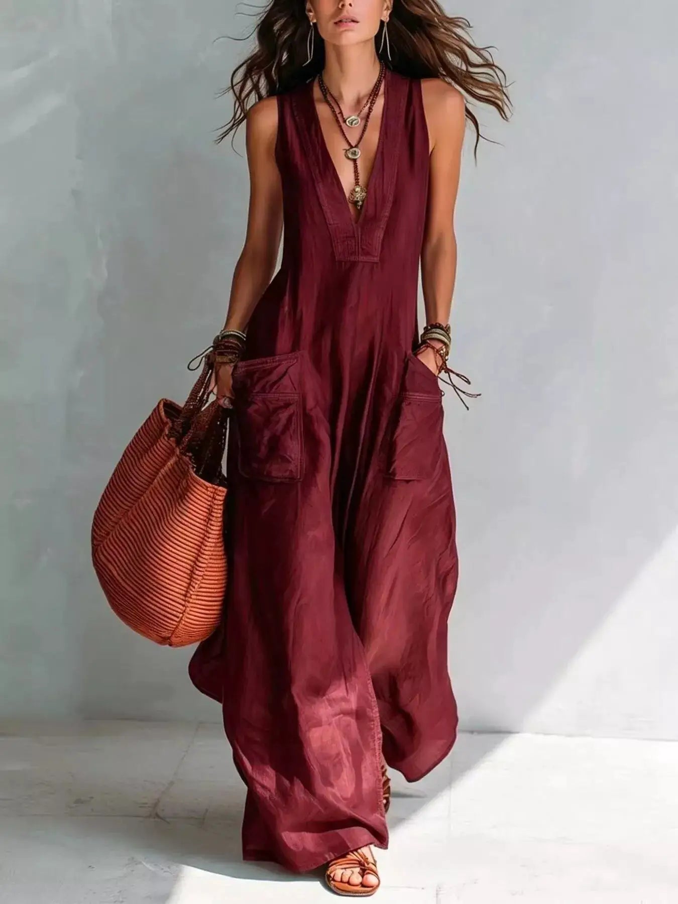 Full Size V-Neck Sleeveless Wide-Leg Jumpsuit Plus Size by Trendsi