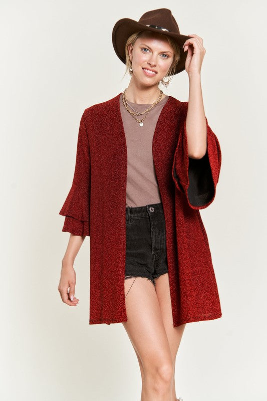 Glitter bell sleeve kimono style cardigan PLUS