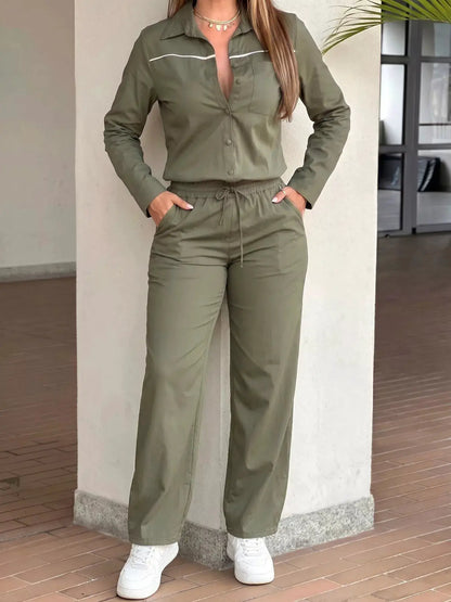 Button Front Jumpsuit with Drawstring Waist by Trendsi