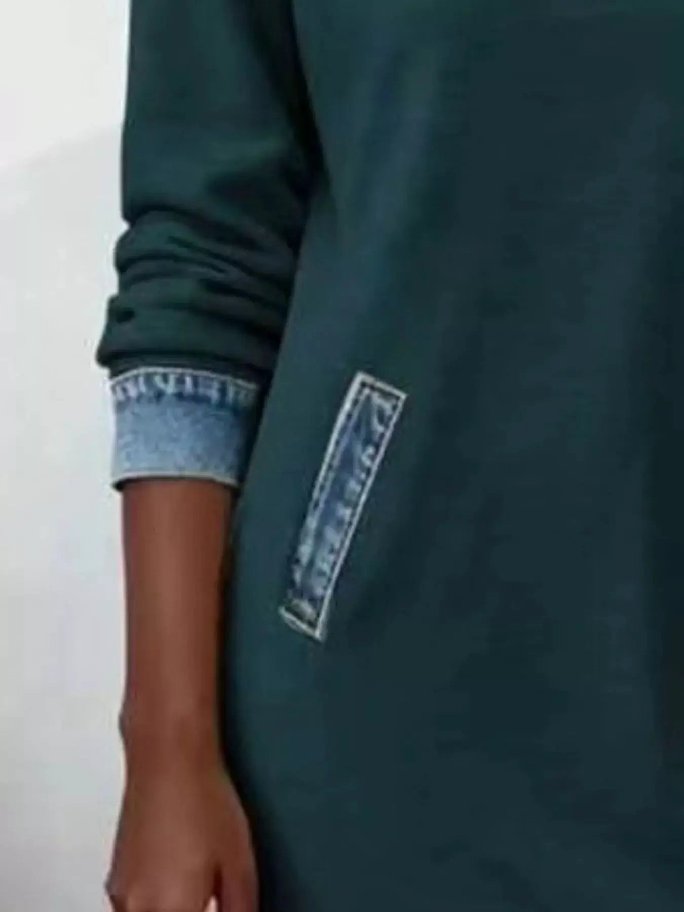 Full Size Denim Patchwork Hooded Sweatshirt Dress Plus Size by Trendsi