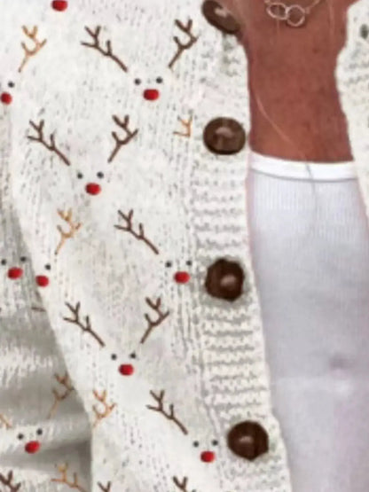Full Size Festive Christmas Pattern Knit Cardigan with Button-Down Closure Plus Size by Trendsi