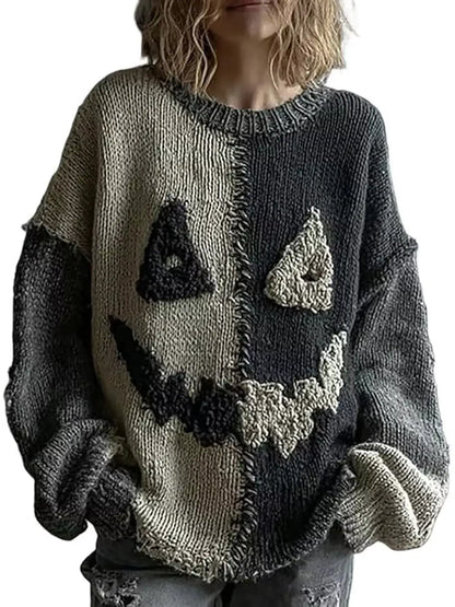 Full Size Color Block Oversized Dropped Shoulder Sweater Plus Size by Trendsi