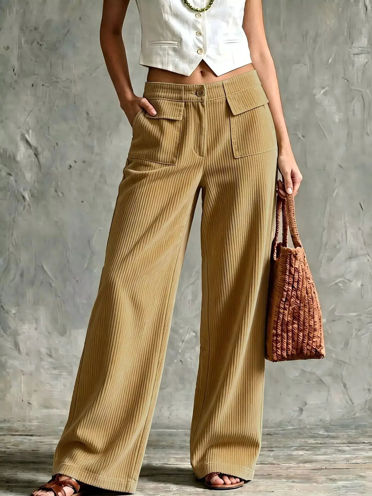 Full Size Wide-Leg Corduroy Pants Plus Size by Trendsi
