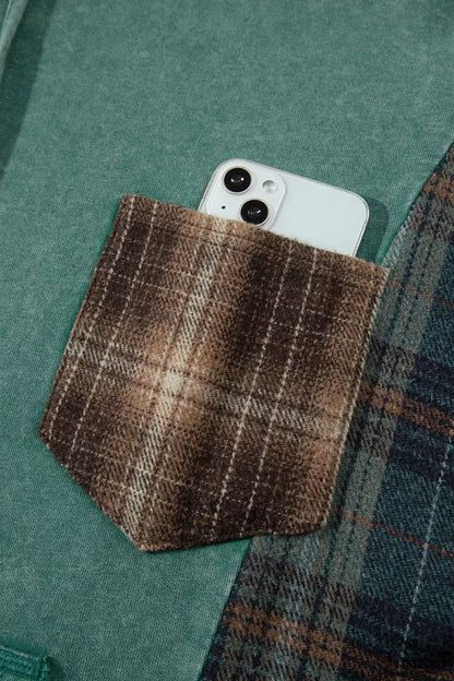 Plaid Kangaroo Pocket Hoodie by Trendsi
