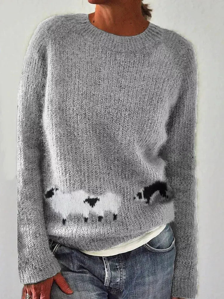 Full Size Sheep Pattern Round Neck Sweater Plus Size by Trendsi