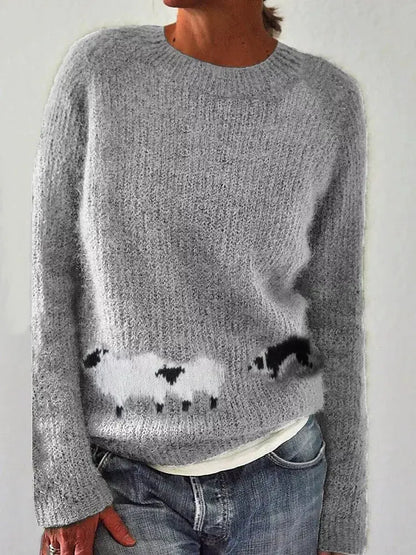 Full Size Sheep Pattern Round Neck Sweater Plus Size by Trendsi