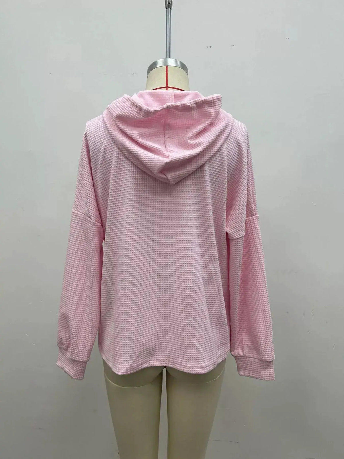 Full Size Waffle Knit Drawstring Long Sleeve Hoodie Plus Size by Trendsi