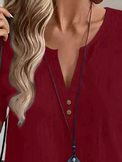 Notched Short Sleeve Blouse by Trendsi